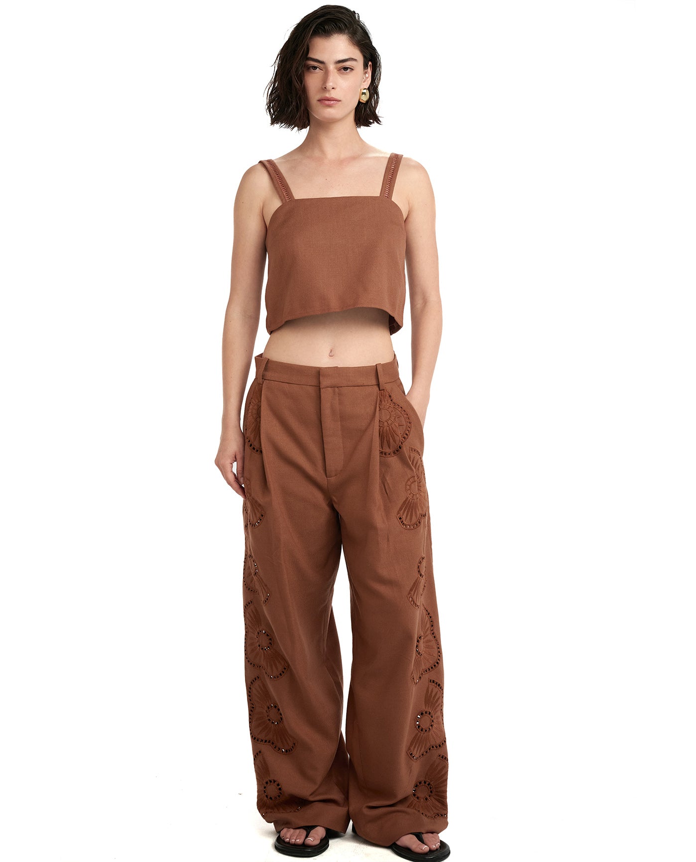 Resort Embroidered Pants Cover-Up-Brown