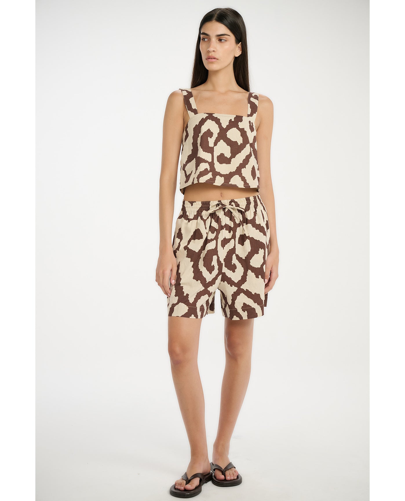 Gottex Beach LifeResort Geo Drift Bermuda Short Cover-Up-Cream-BrownCover Ups