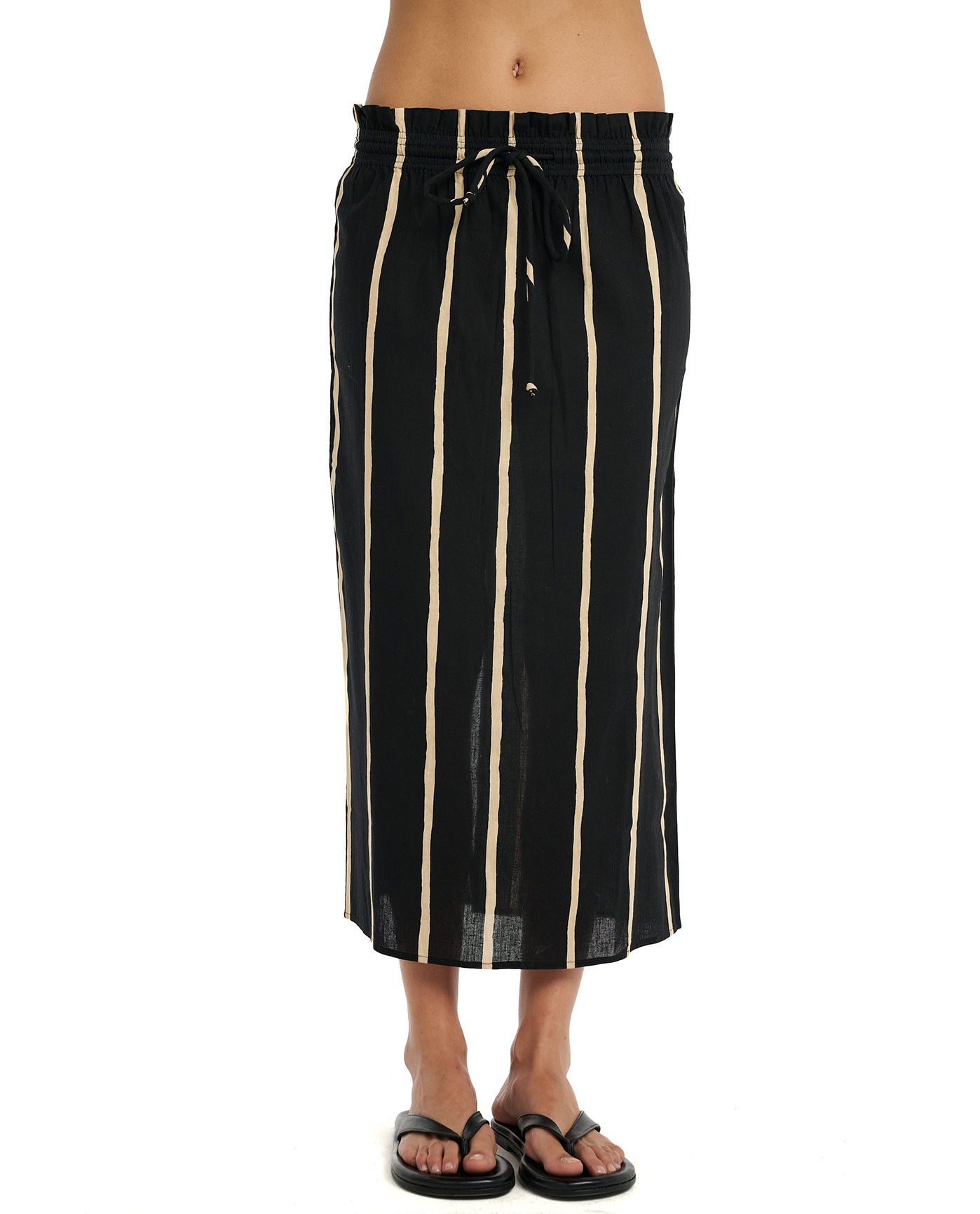 Resort Ray Paper Bag Midi Skirt Cover-Up-Black-Sand