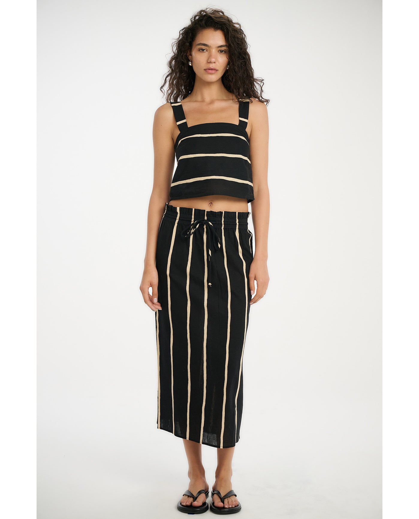 Resort Ray Paper Bag Midi Skirt Cover-Up-Black-Sand