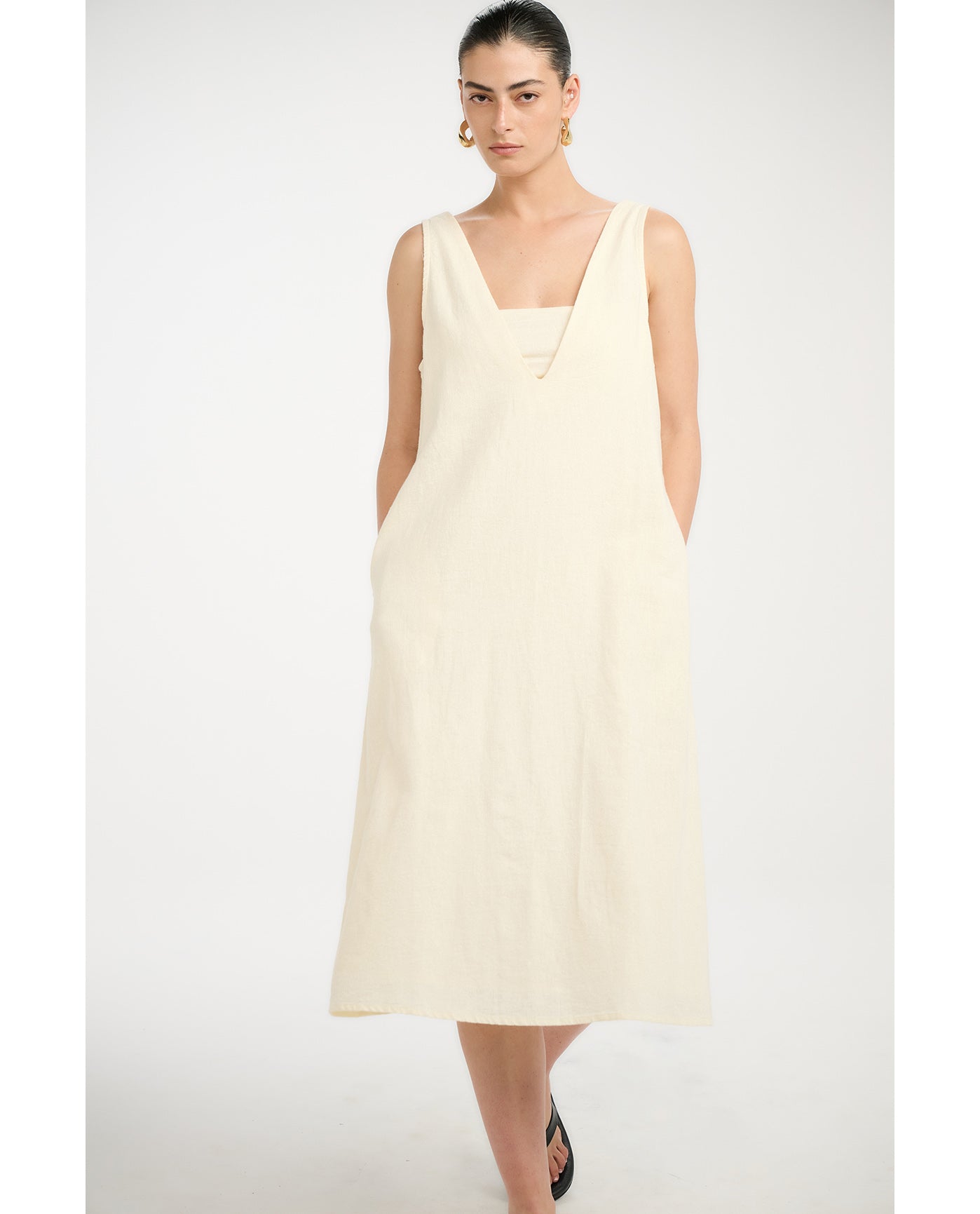 Resort Coastal V-Neck Maxi Dress Cover-Up-Natural