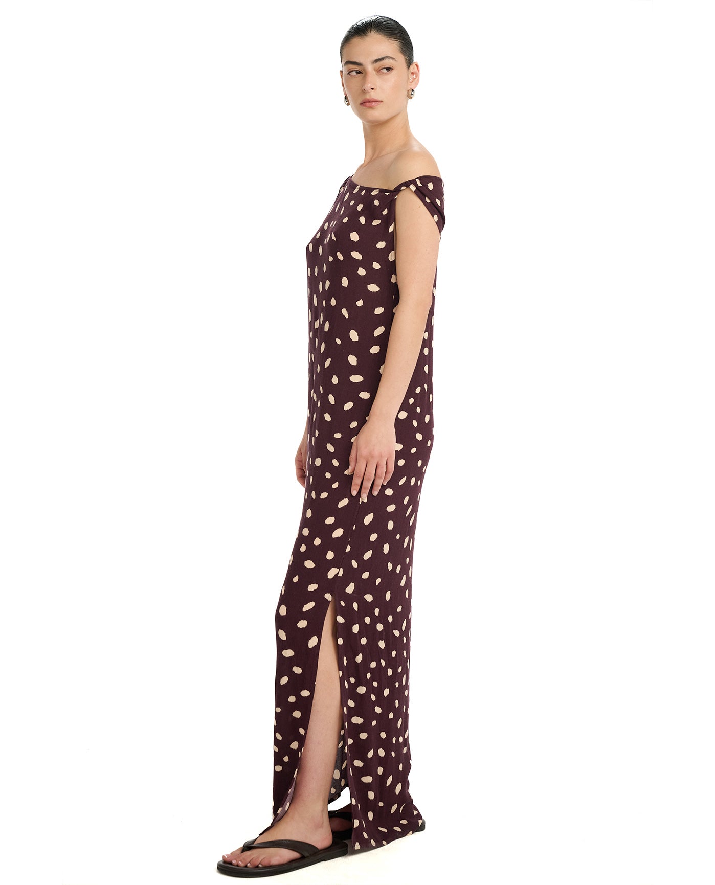Resort Pebble One Shoulder Midi Dress Cover-Up -Brown