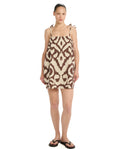 Resort Geo Drift Square Neck Mini Dress Cover-Up-Cream Brown