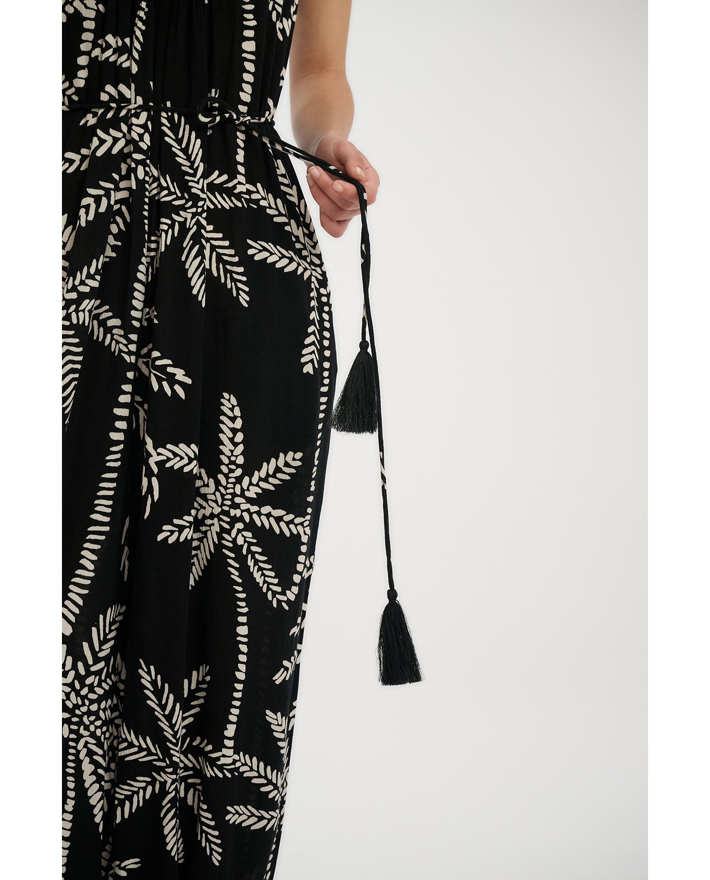 Resort Palm Balloon Pant Jumpsuit Cover-Up-Black-Cream