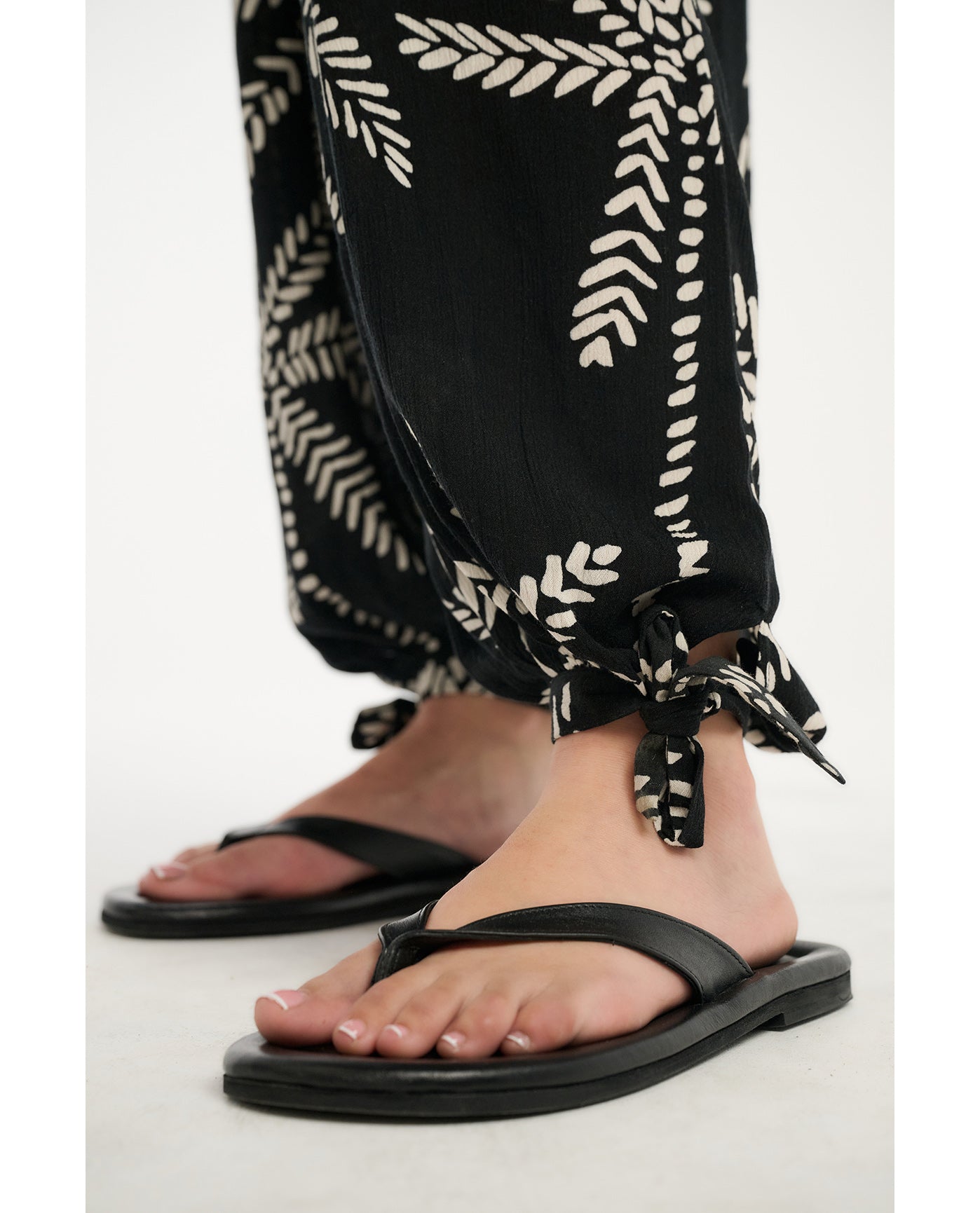 Resort Palm Balloon Pant Jumpsuit Cover-Up-Black-Cream