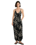 Resort Palm Balloon Pant Jumpsuit Cover-Up-Black-Cream