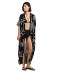 Resort Palm Maxi Shirt Dress Cover-Up-Black-Cream