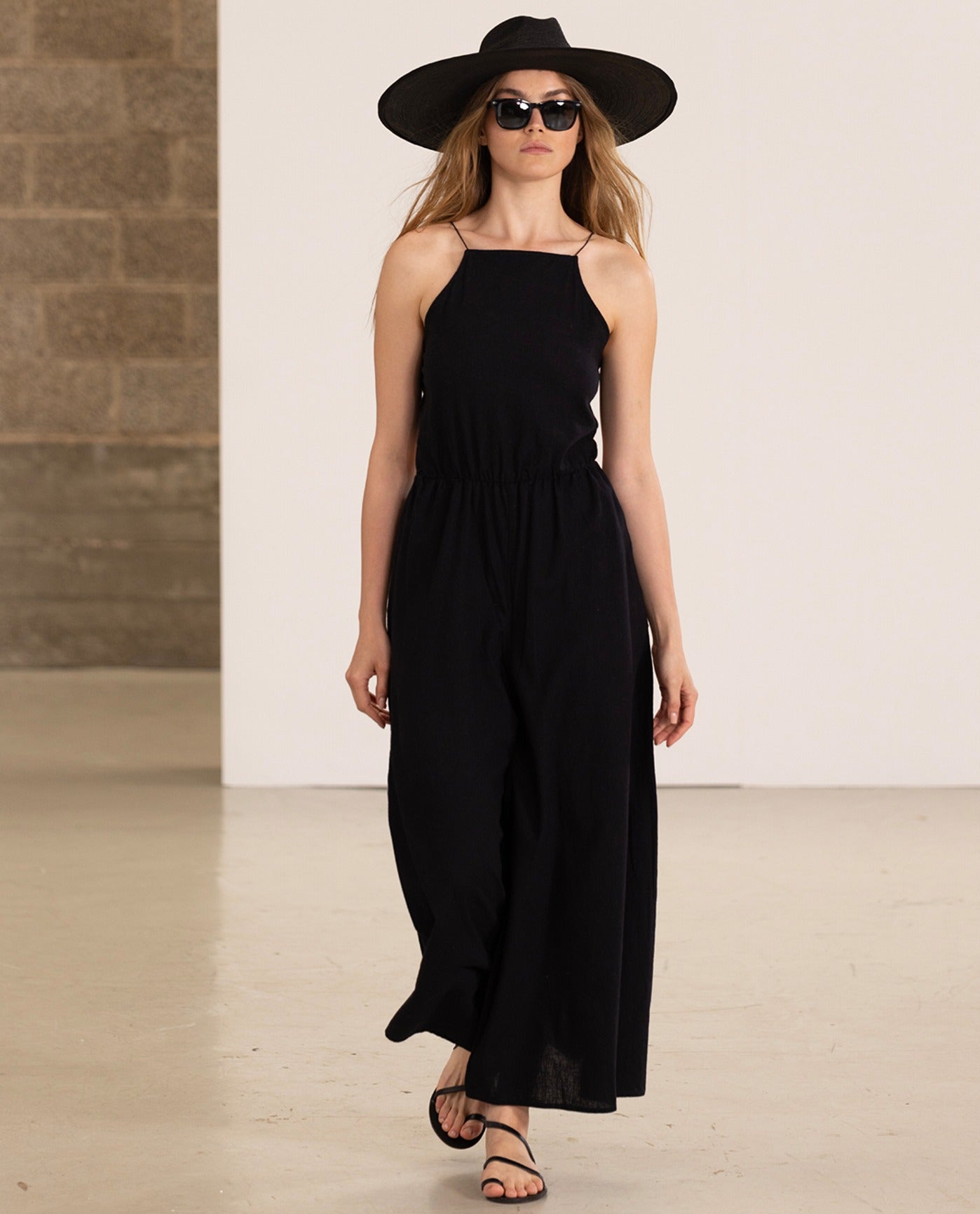 Resort Swim Cover-Up Open Back Jumpsuit -Black