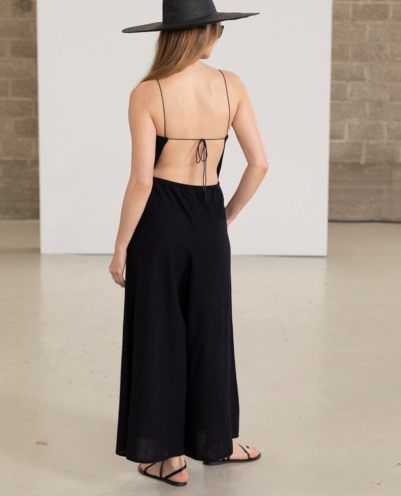 Resort Swim Cover-Up Open Back Jumpsuit -Black