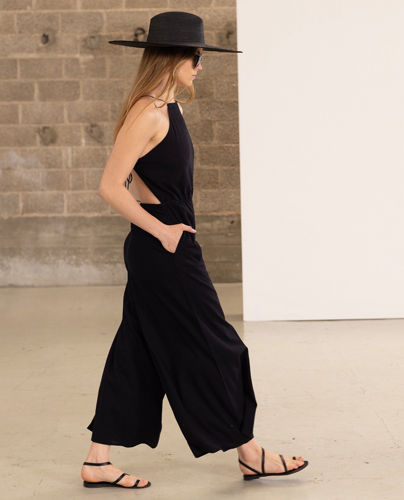 Resort Swim Cover-Up Open Back Jumpsuit -Black