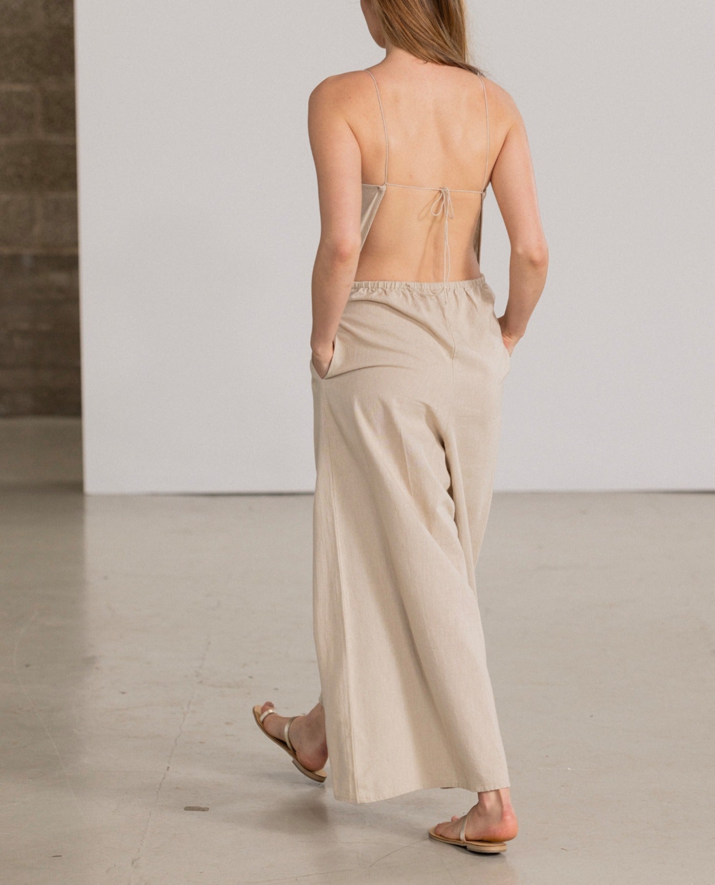 Resort Swim Cover-Up Open Back Jumpsuit-Natural