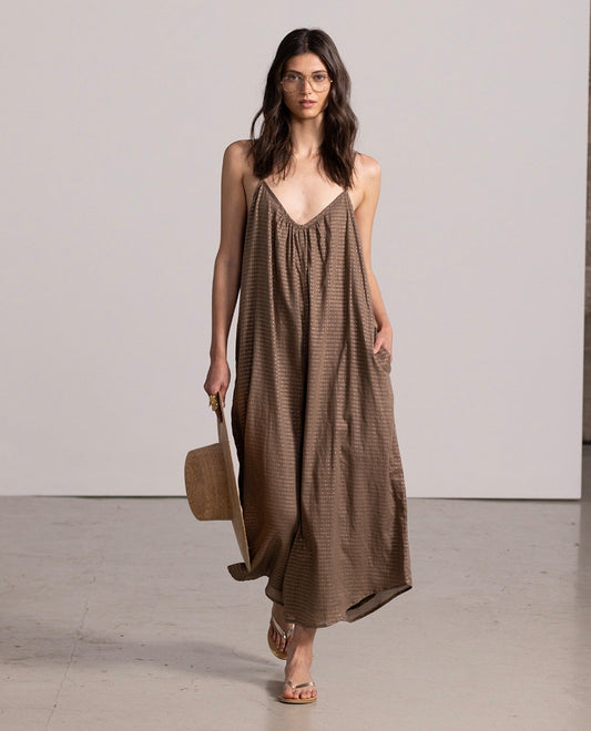 Front View Of Gottex Beach Life Long Cover Up Jumpsuit | GOTTEX BEACH LIFE KHAKI