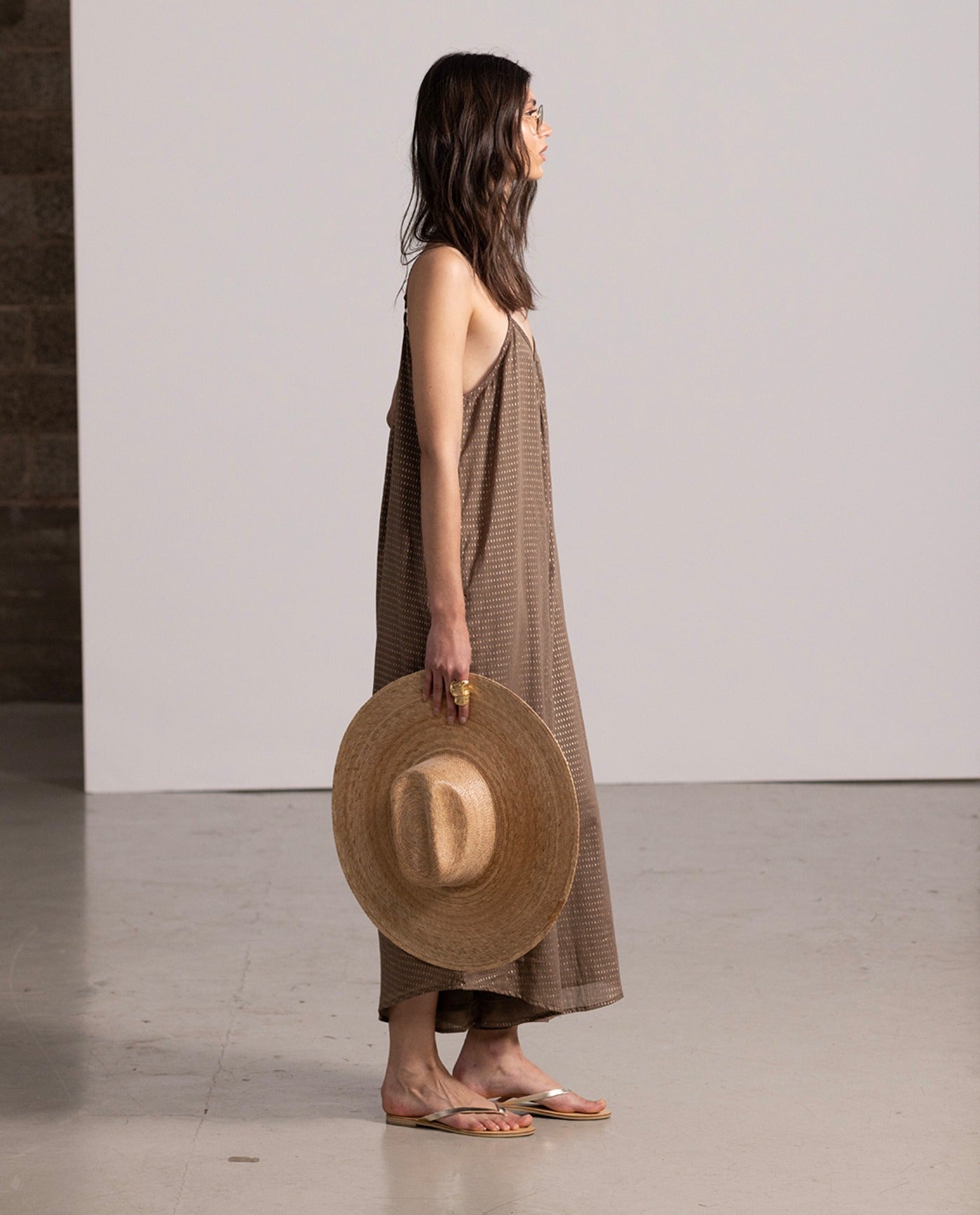 Side View Of Gottex Beach Life Long Cover Up Jumpsuit | GOTTEX BEACH LIFE KHAKI