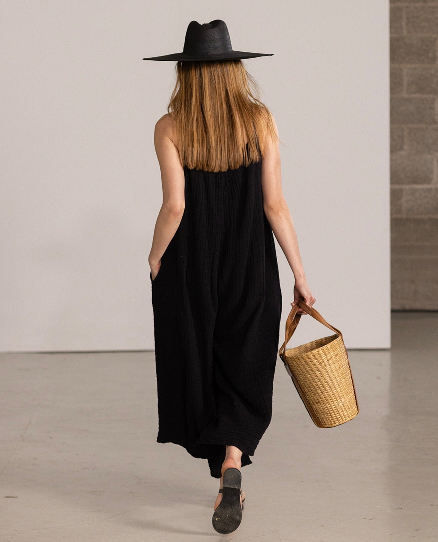 Back View Of Gottex Beach Life Long Cover Up Jumpsuit | Black
