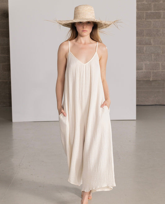 Front View Of Gottex Beach Life Long Cover Up Jumpsuit | GOTTEX BEACH LIFE NATURAL