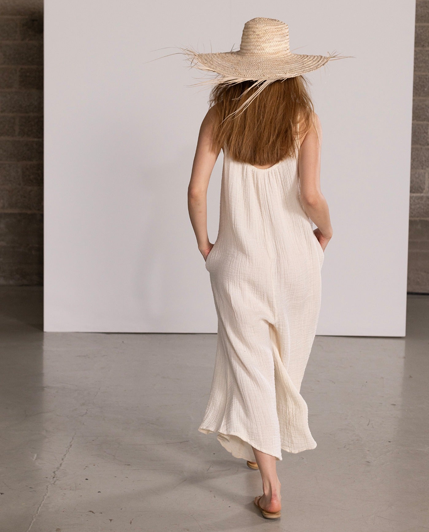 Back View Of Gottex Beach Life Long Cover Up Jumpsuit | Natural