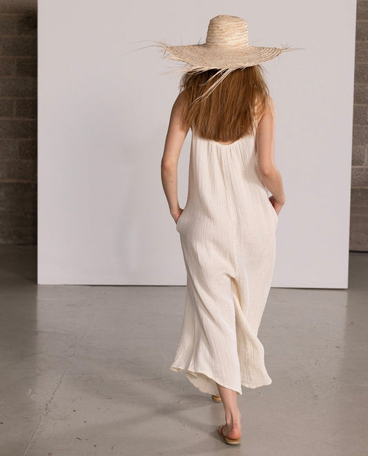 Back View Of Gottex Beach Life Long Cover Up Jumpsuit | GOTTEX BEACH LIFE NATURAL