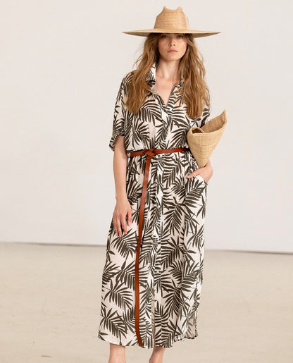 Front View Of Gottex Beach Life Full Button Kaftan | GOTTEX BEACH LIFE LEAF