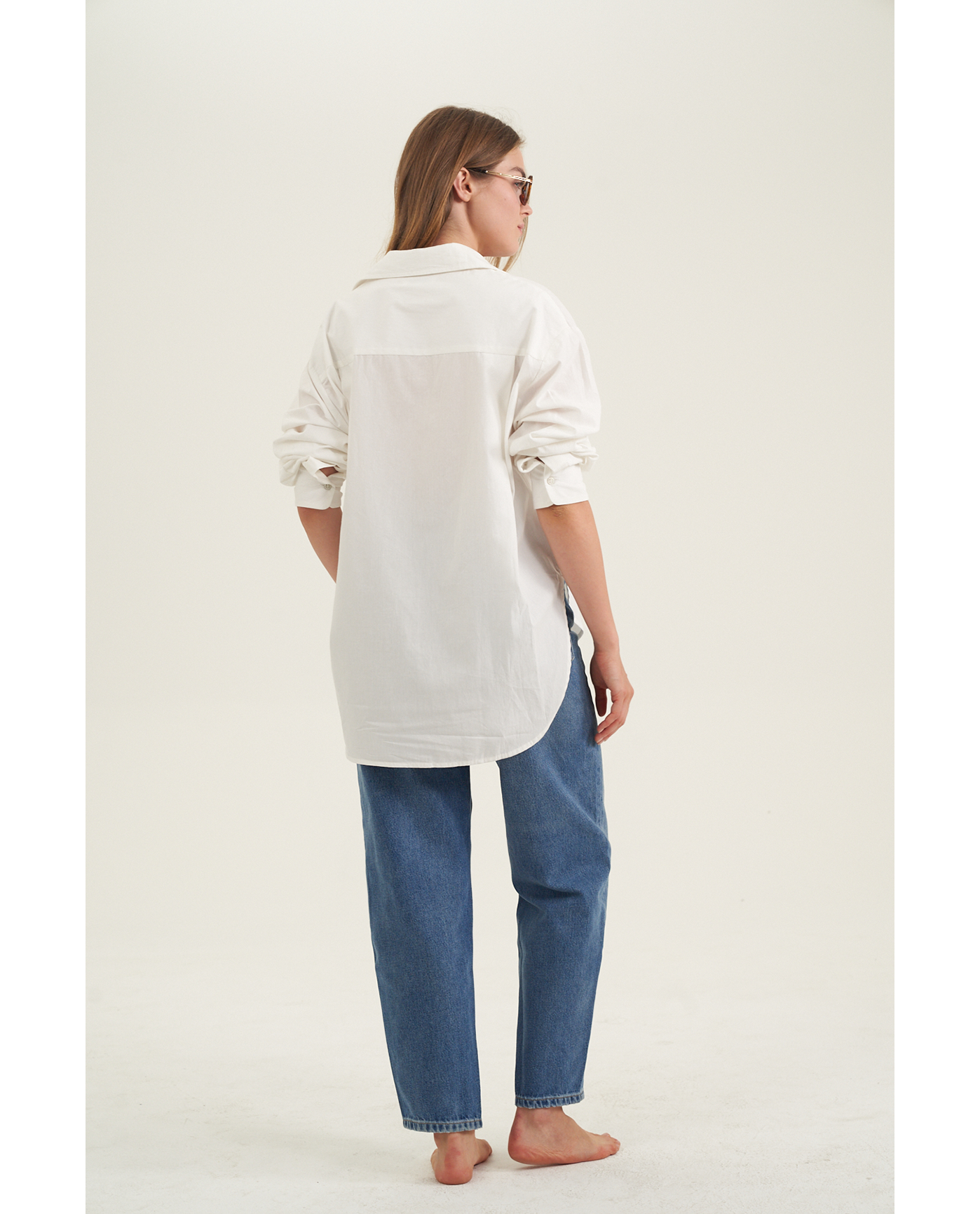 Back View Of Oversized Cotton Button-Down Shirt | White
