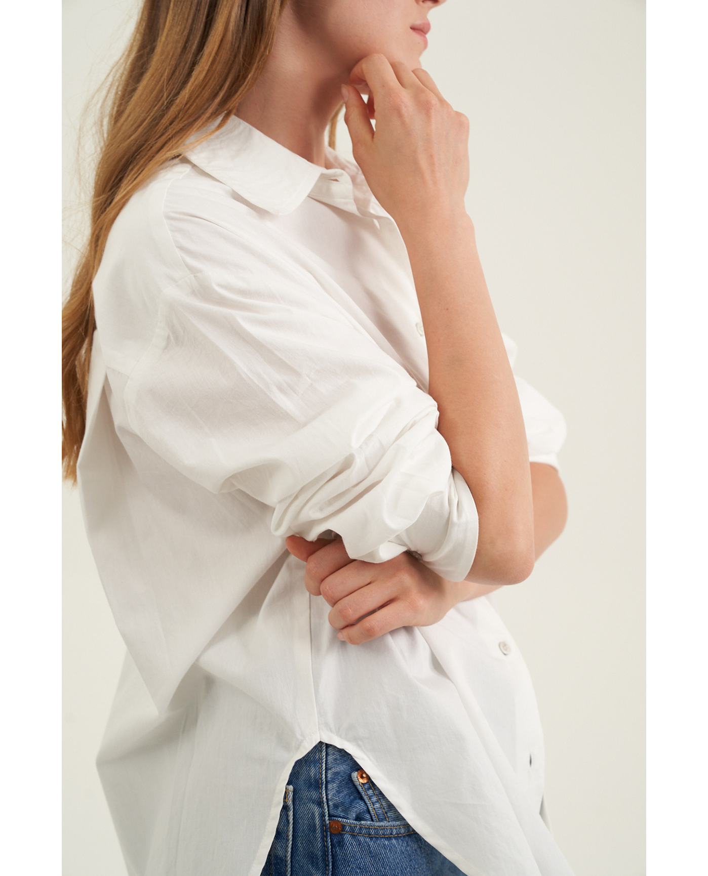 SideView Of Oversized Cotton Button-Down Shirt | White
