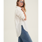 Side View Of Oversized Cotton Button-Down Shirt | White
