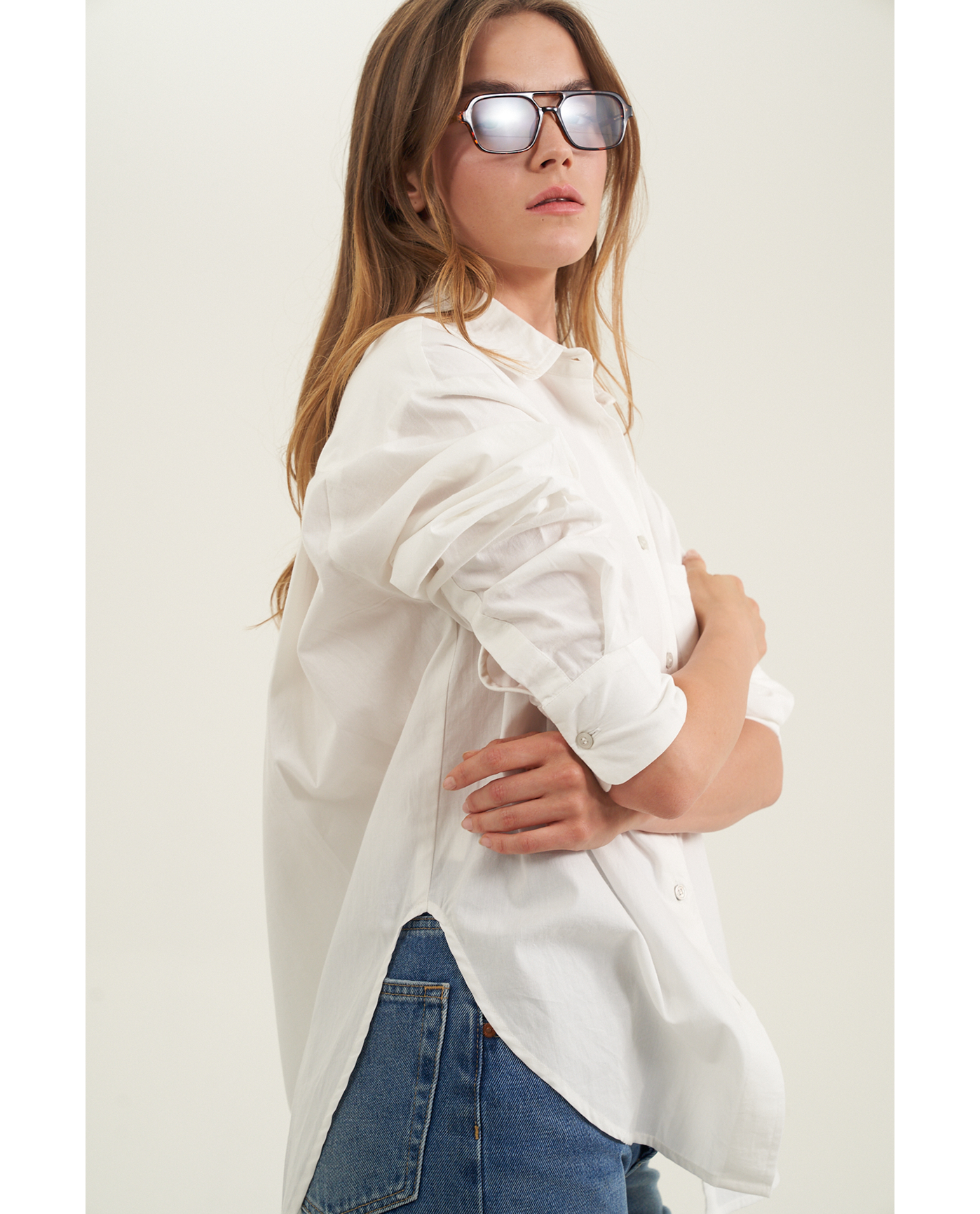 Side View Of Gottex Beach Life Oversized Cotton Button-Down Shirt