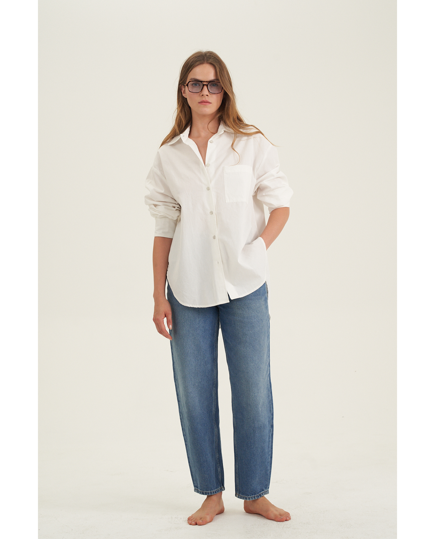 Front View Of Oversized Cotton Button-Down Shirt | White
