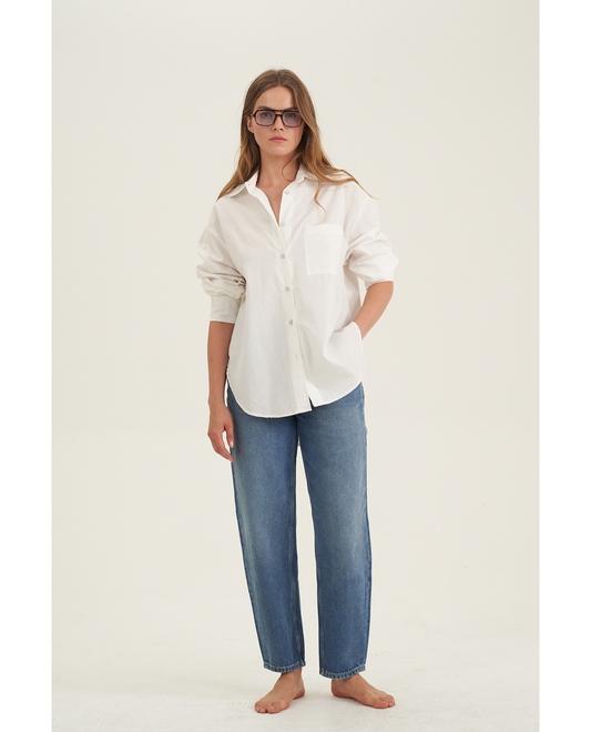 Front View Of Oversized Cotton Button-Down Shirt | White
