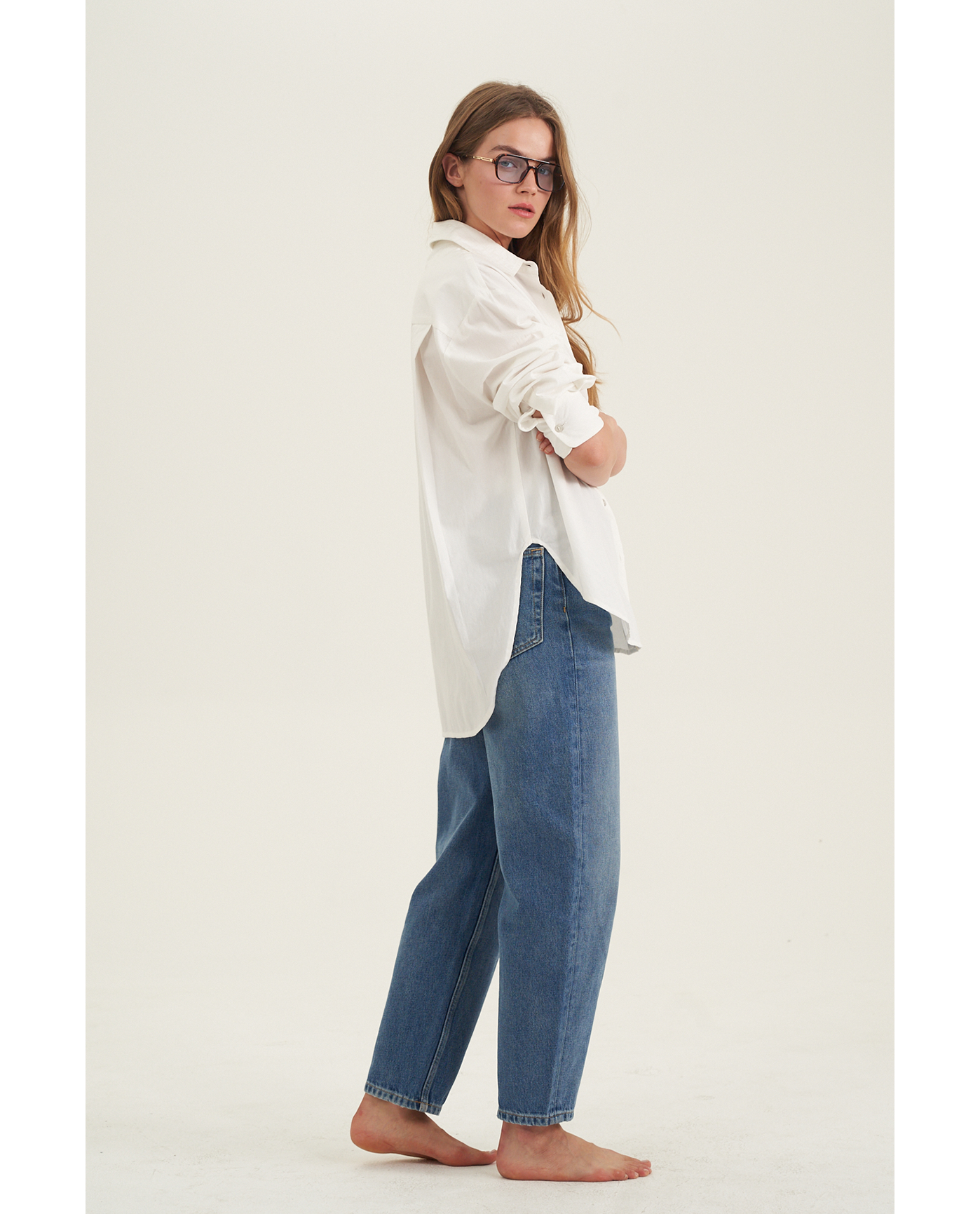 Side View Of Gottex Beach Life Oversized Cotton Button-Down Shirt