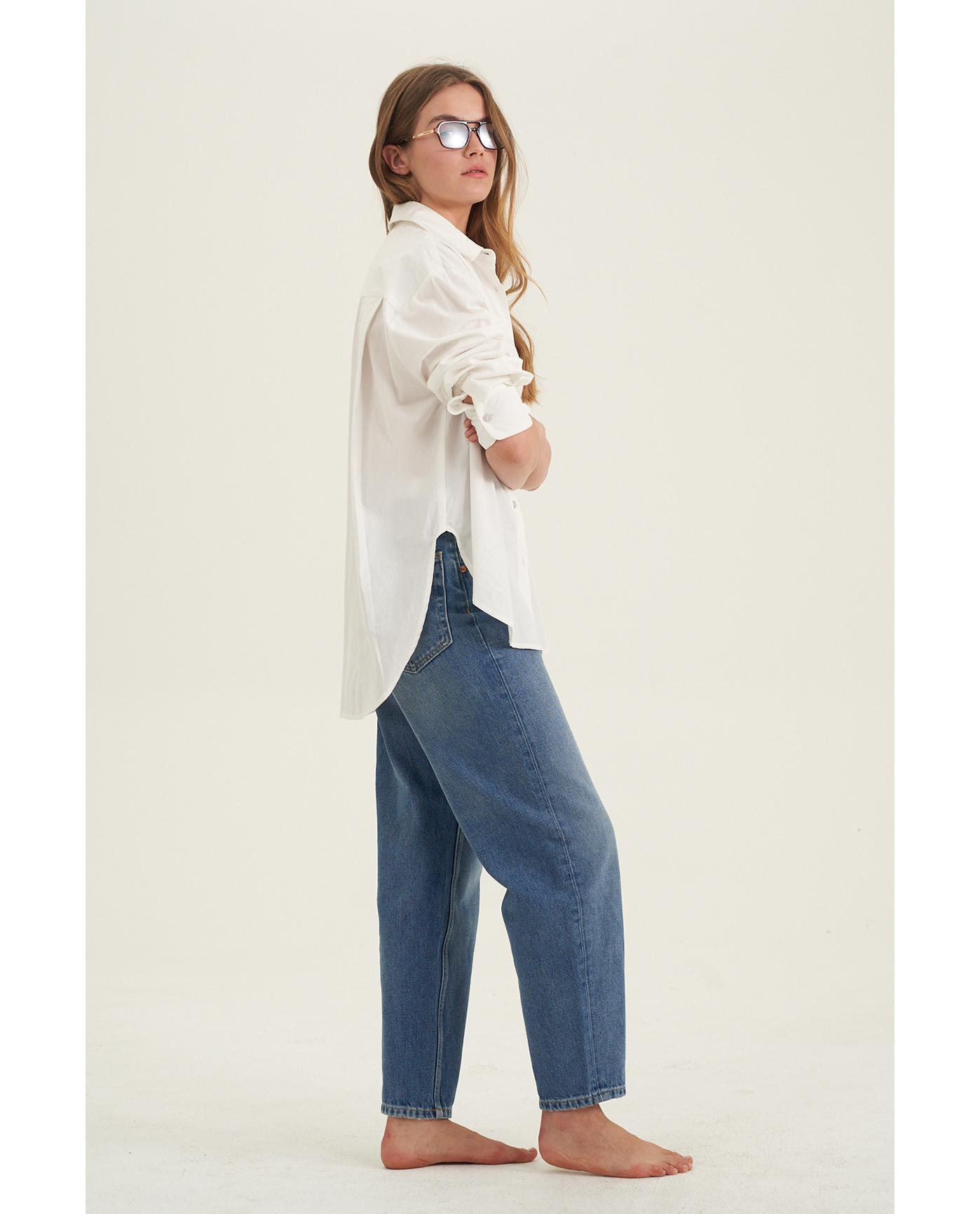 Side View Of Oversized Cotton Button-Down Shirt | White
