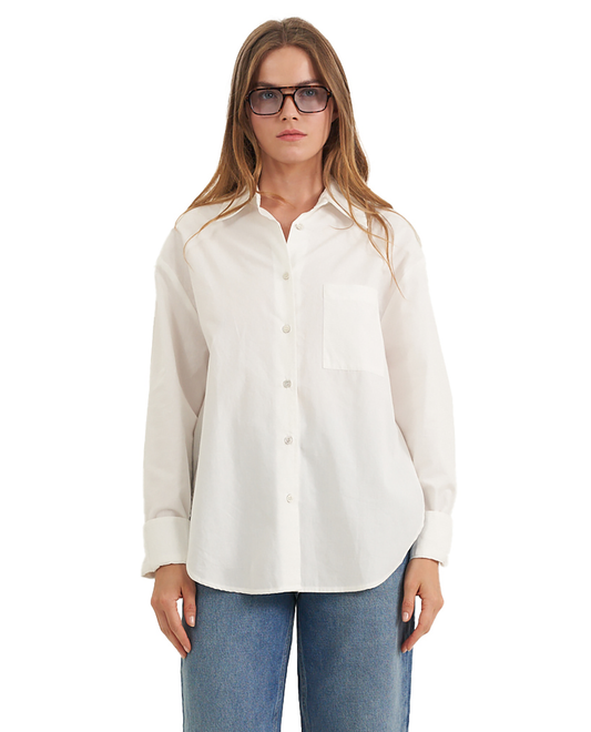 Front View Of Oversized Cotton Button-Down Shirt | White
