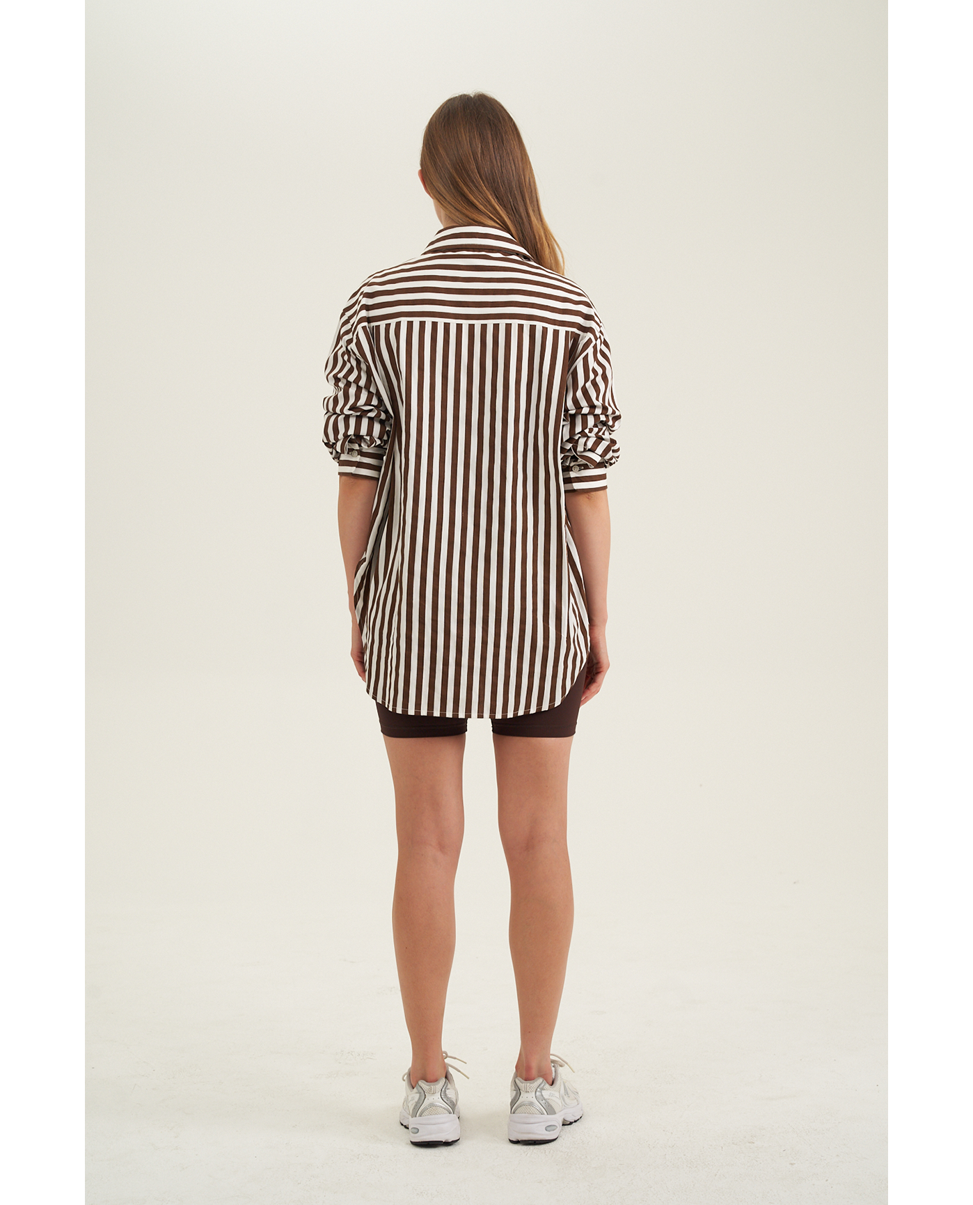 Back View Of Oversized Cotton Button-Down Shirt | dark-brown