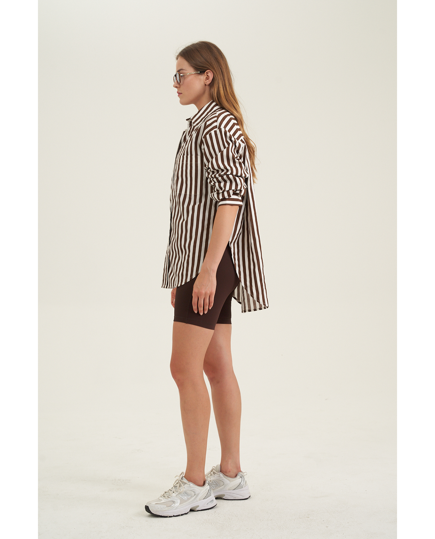 Side View Of Oversized Cotton Button-Down Shirt | dark-brown