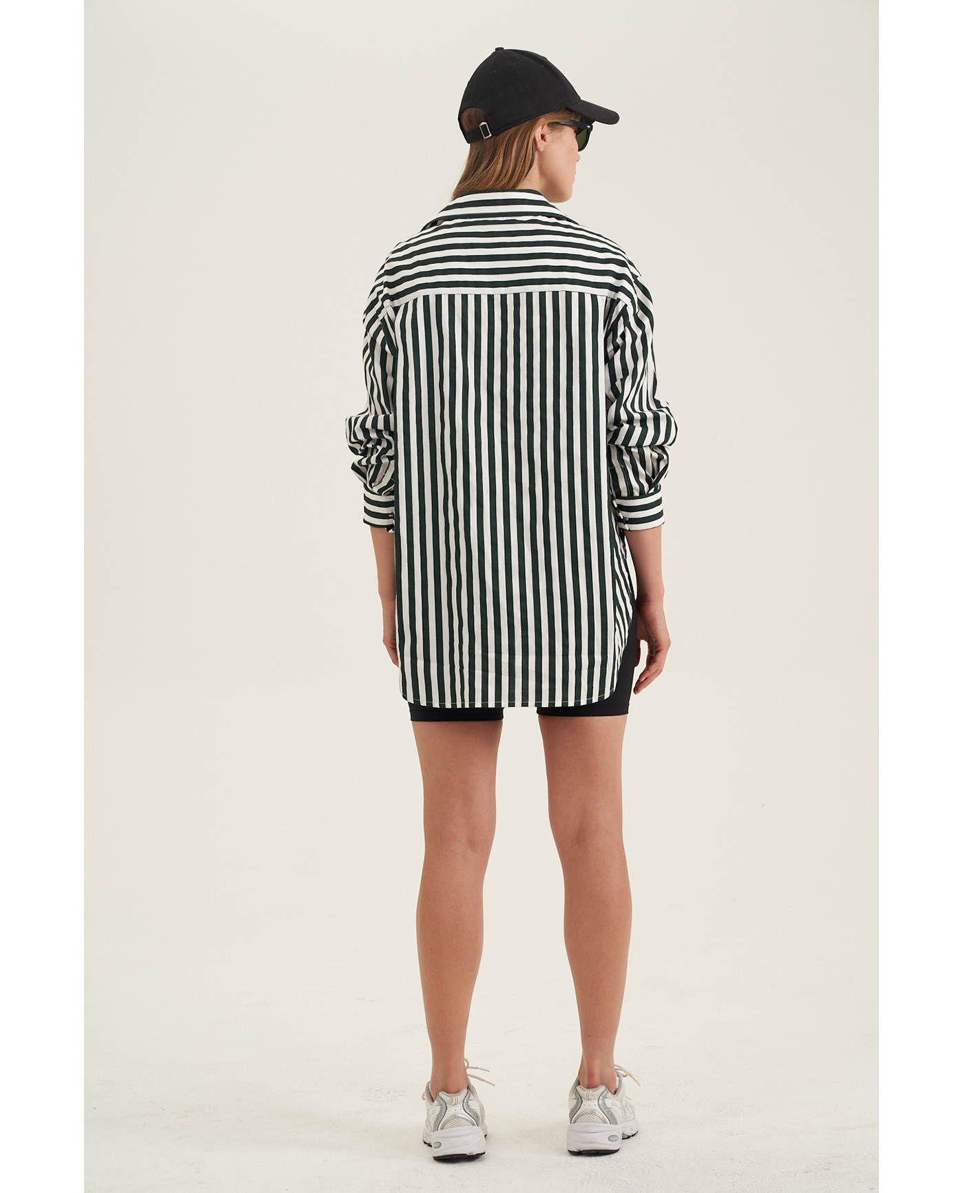 Back View Of Oversized Cotton Button-Down Shirt | dark-green