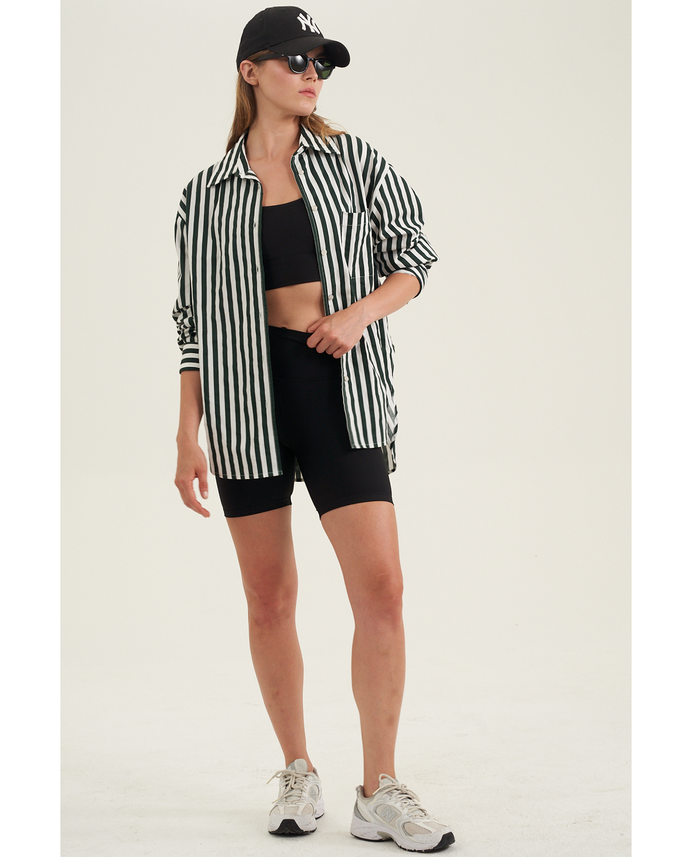 Front View Of Oversized Cotton Button-Down Shirt | dark-green