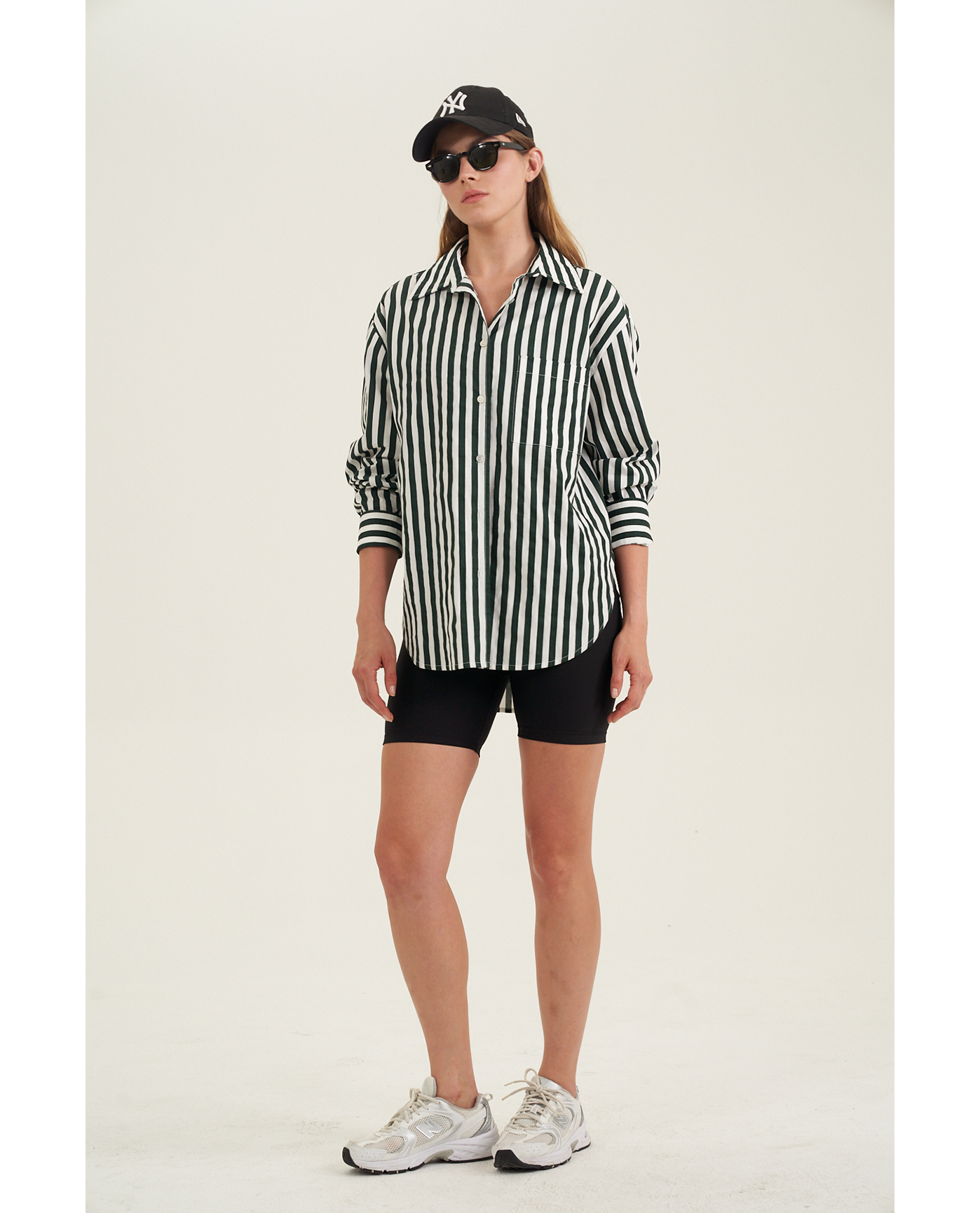 Front View Of Oversized Cotton Button-Down Shirt | dark-green