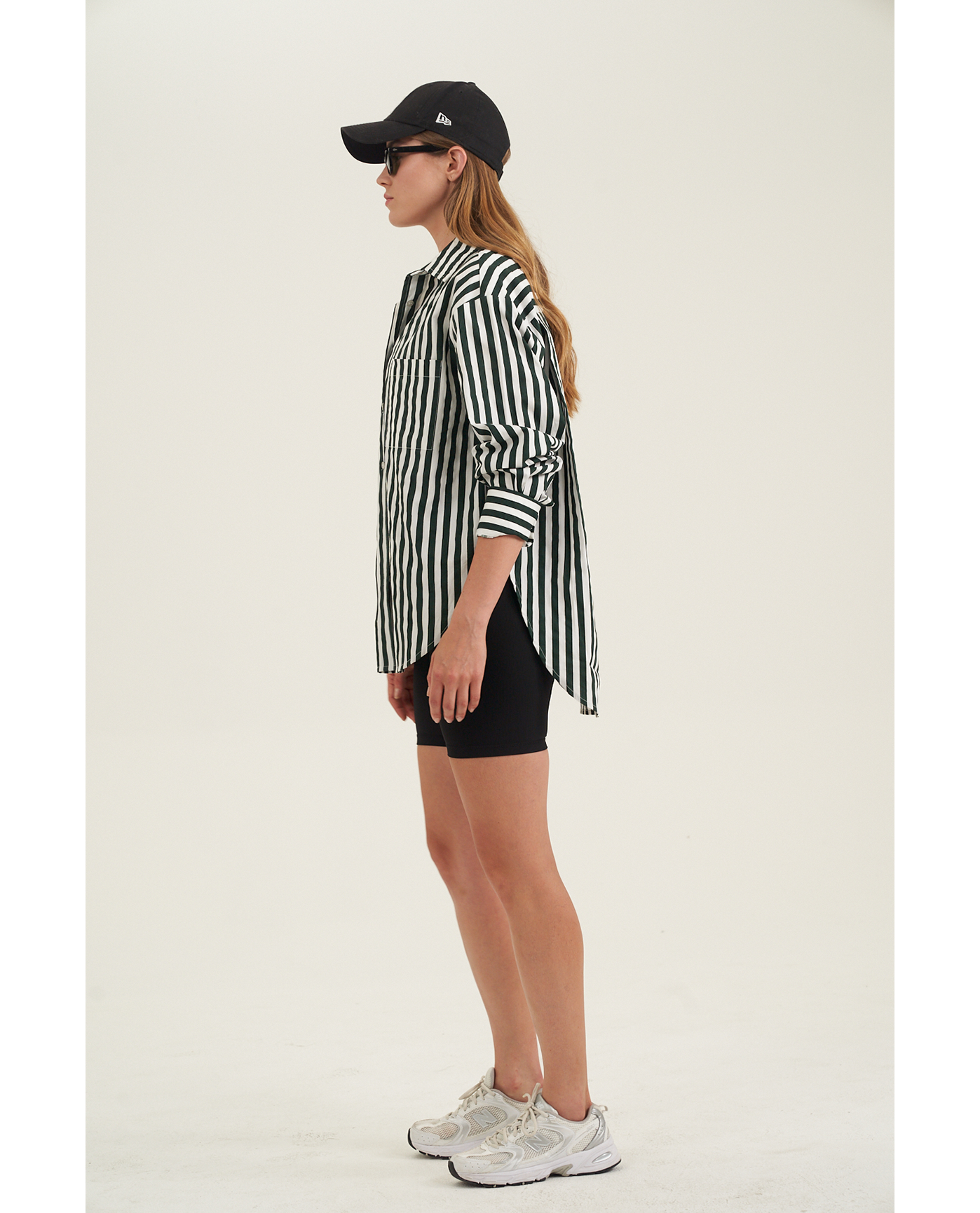 Side View Of Oversized Cotton Button-Down Shirt | dark-green