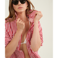 Front View Of Oversized Cotton Button-Down Shirt | red