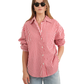 Front View Of Oversized Cotton Button-Down Shirt | red