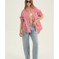 Front View Of Oversized Cotton Button-Down Shirt | red