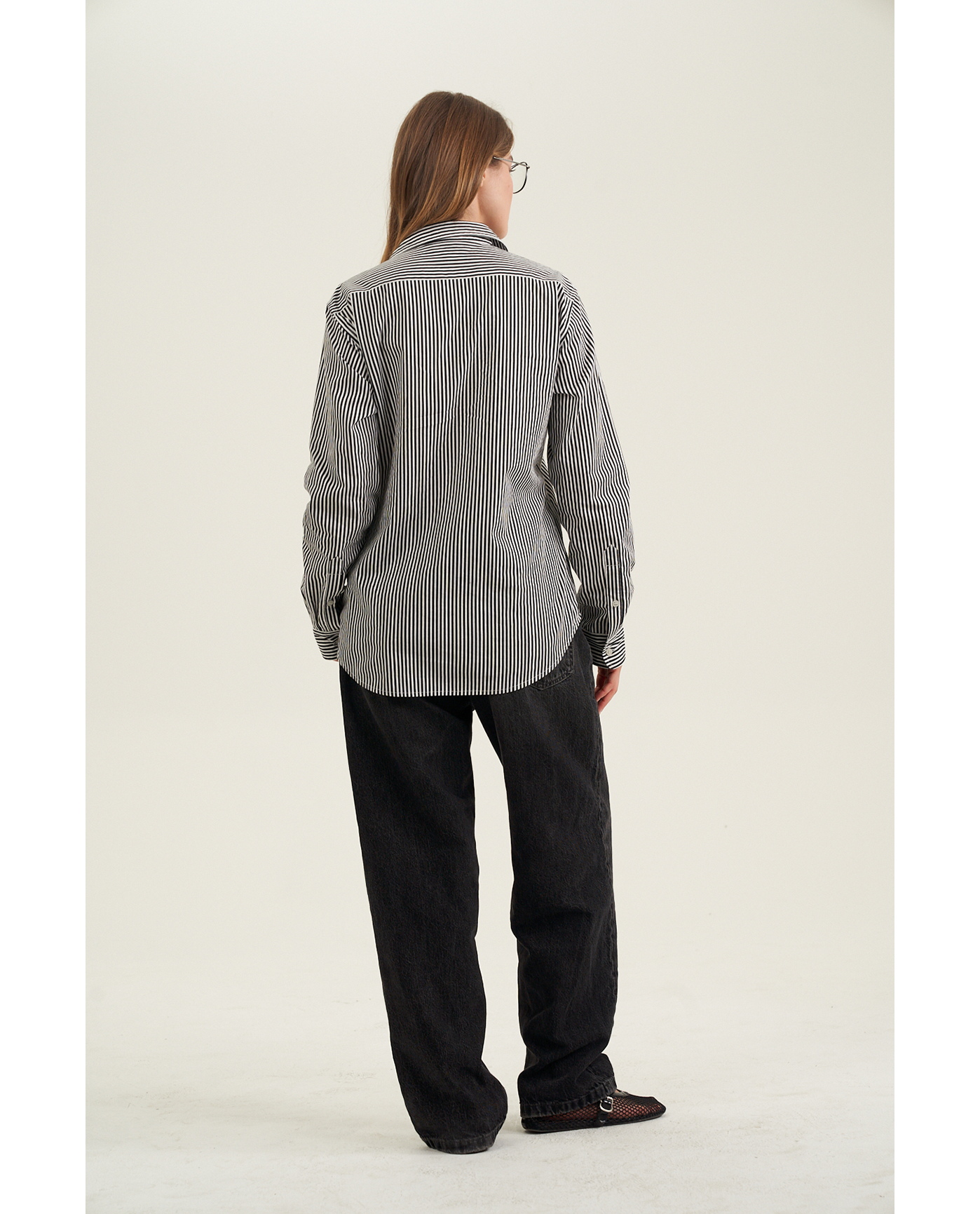 Back View Of Fitted Cotton Button-Down Shirt |  Black
