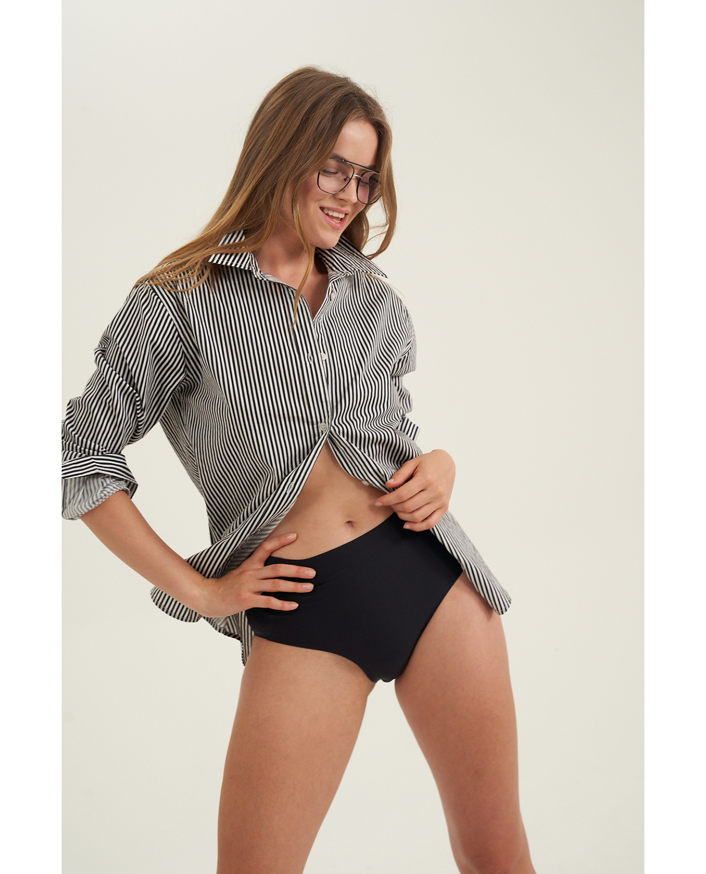 Front View Of Fitted Cotton Button-Down Shirt |  Black
