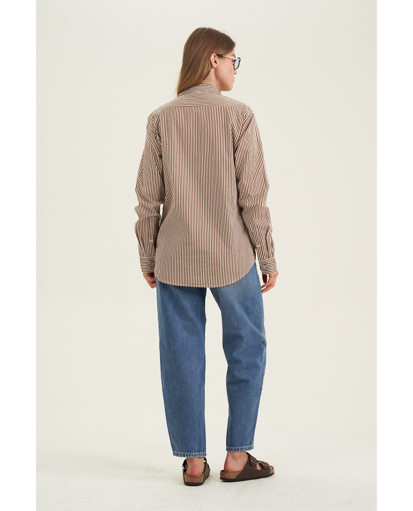 Back View Of Fitted Cotton Button-Down Shirt | Brown
