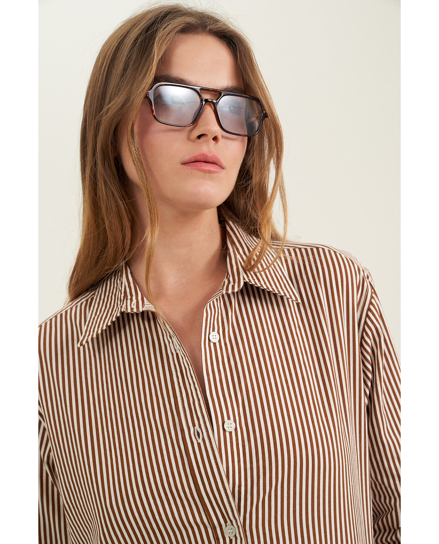 Front View Of Fitted Cotton Button-Down Shirt | Brown
