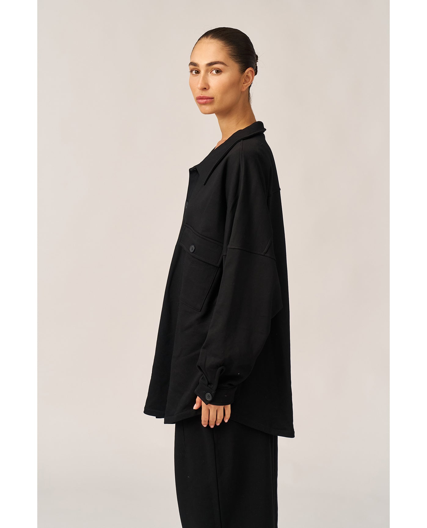 Cozy Coast Airport Button Up Shacket-Black