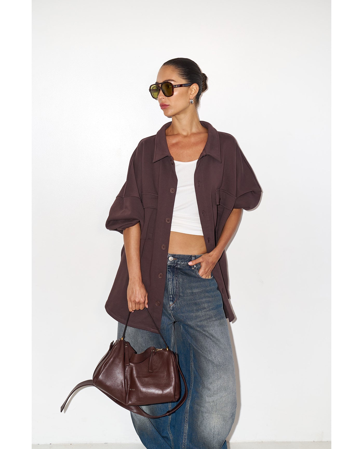 Cozy Coast Airport Button Up Shacket-Brown