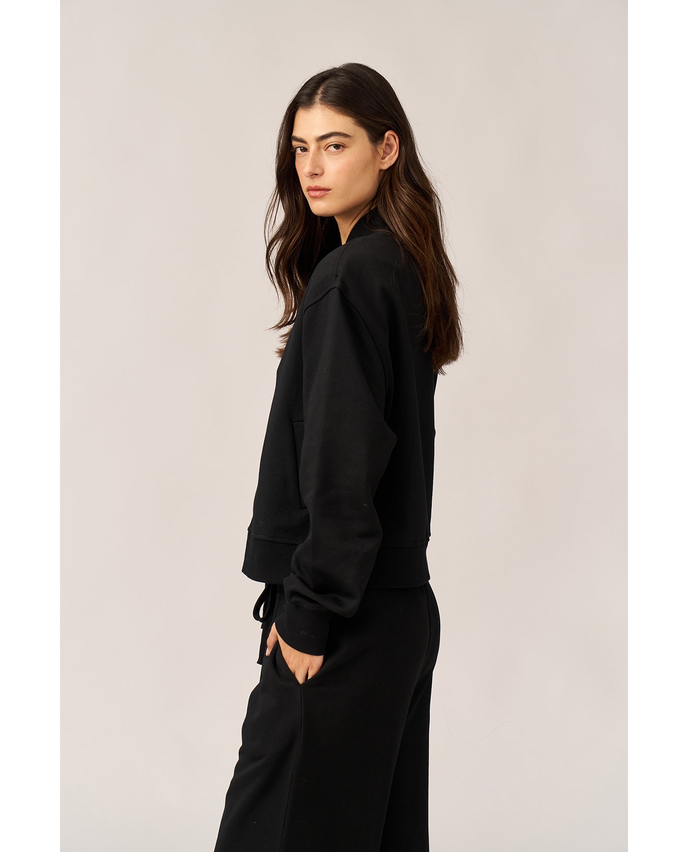 Cozy Coast Airport Bomber Sweatshirt-Black
