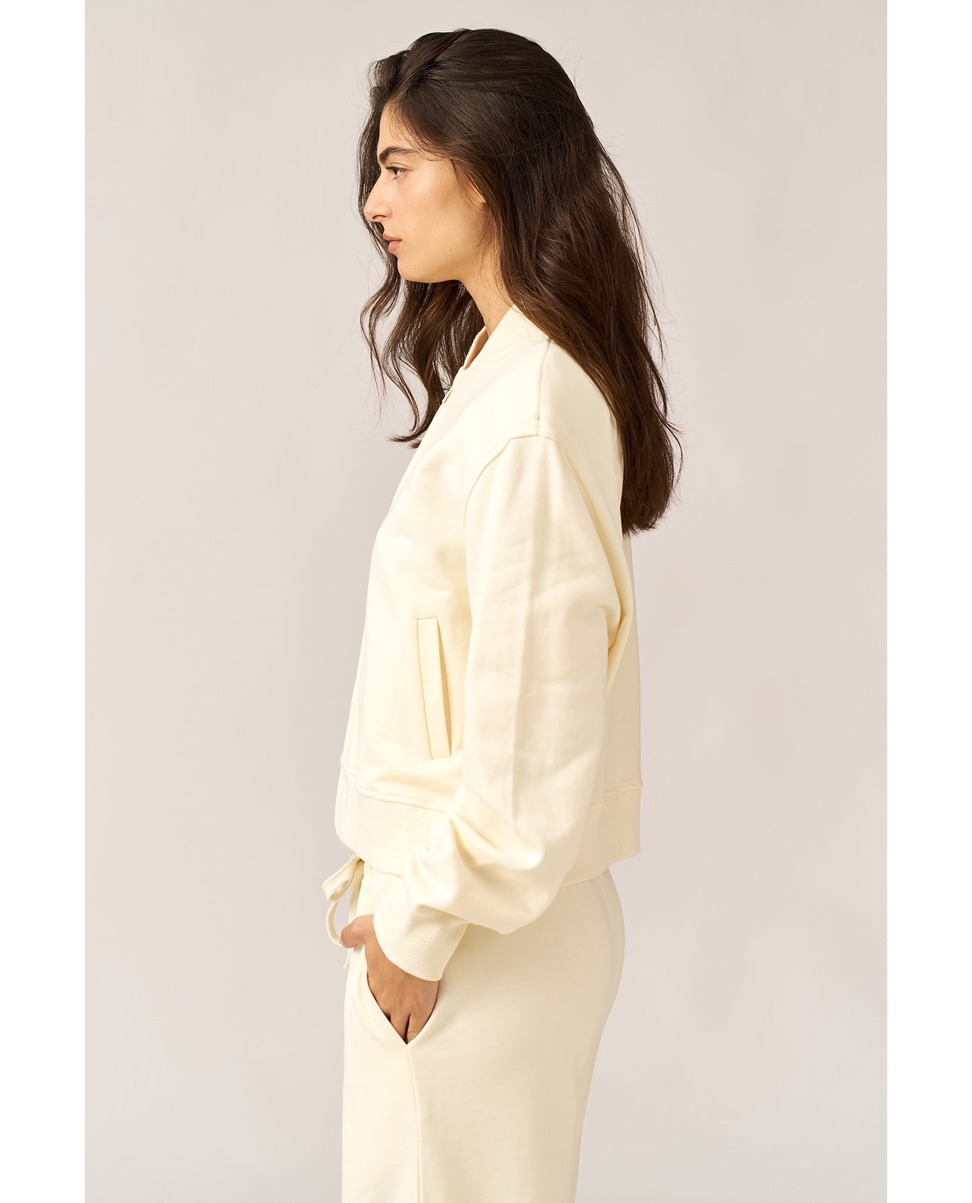 Cozy Coast Airport Bomber Sweatshirt-Cream