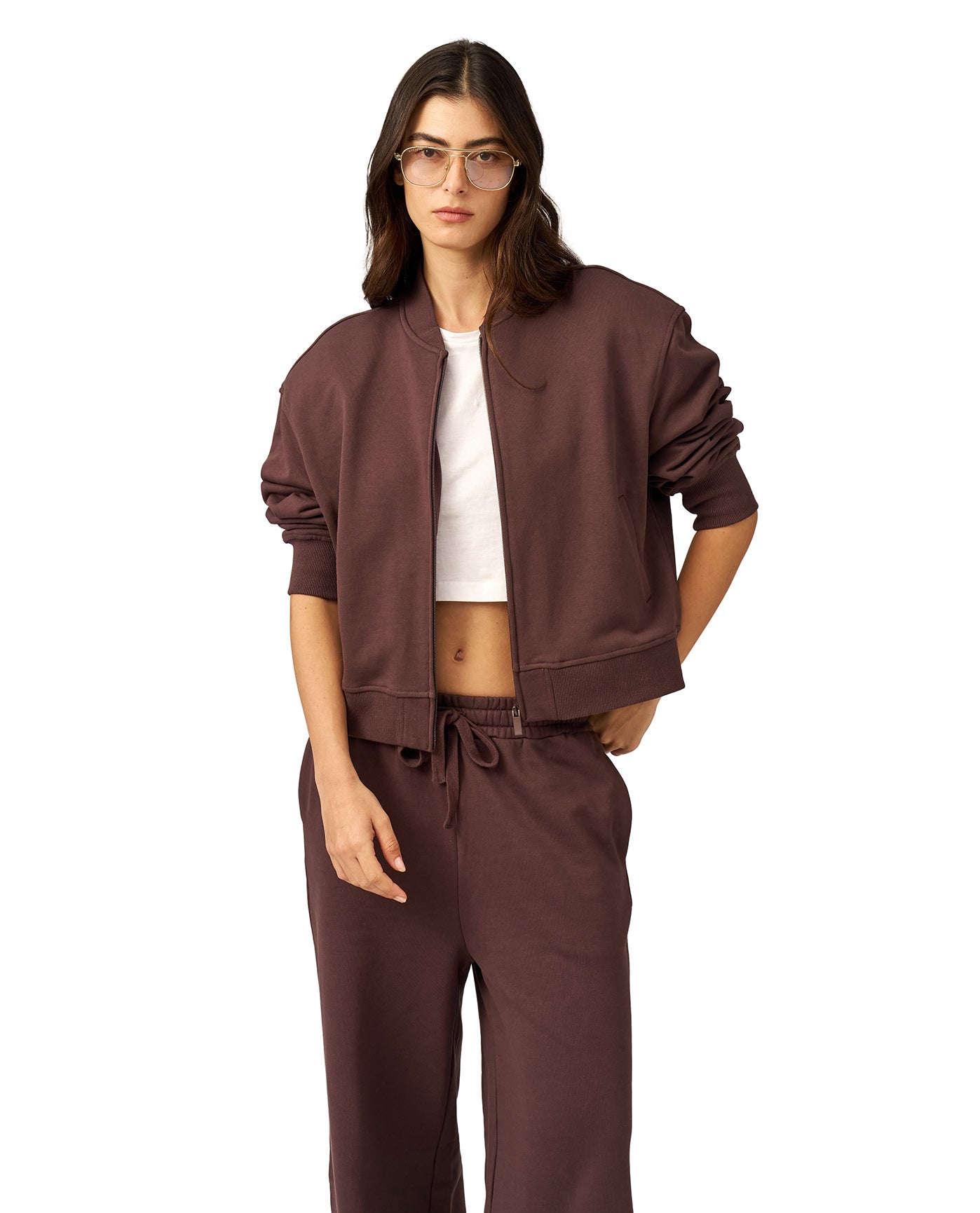 Cozy Coast Airport Bomber Sweatshirt-Brown