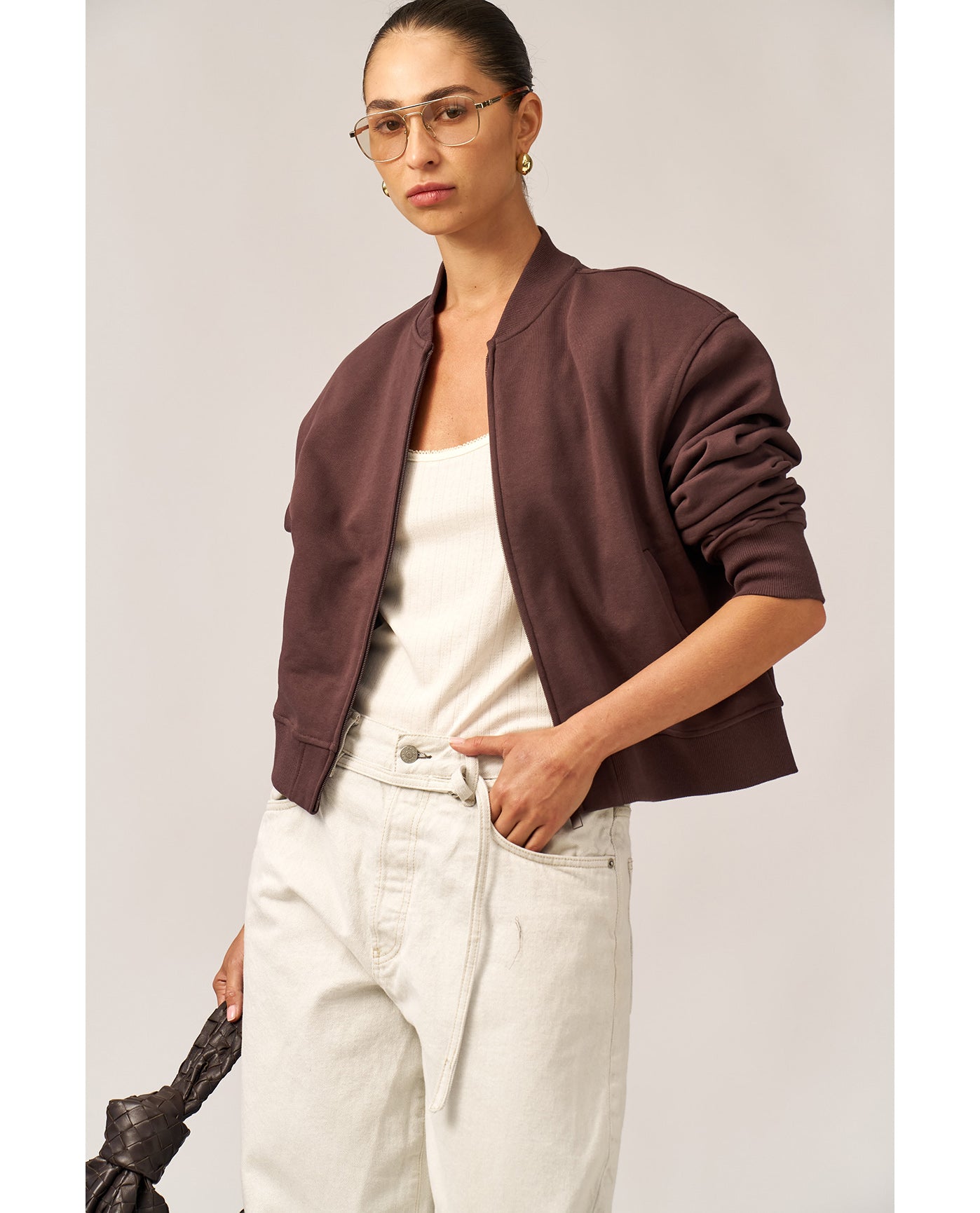 Cozy Coast Airport Bomber Sweatshirt-Brown